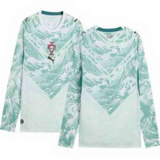 Men 0 Portugal Replica Blank Long Sleeve Away Jersey   2